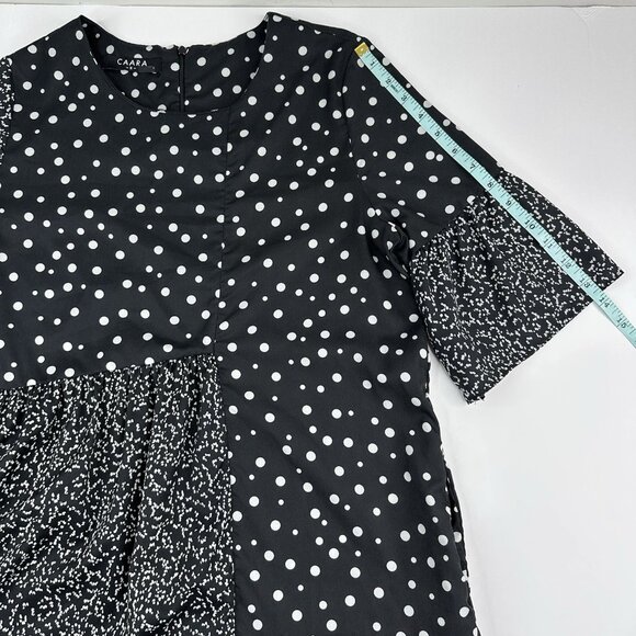 CAARA Women's Black Millazo Polka Dot Satin Asymmetric Shift Mini Dress S/C38 - Picture 11 of 16